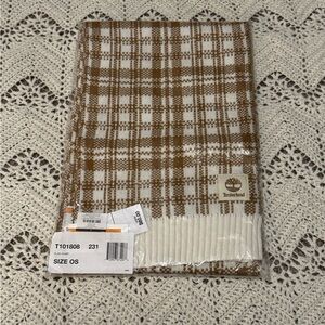Timberland Tan and White Checkered Scarf Buffalo Print Long Women’s Brand New